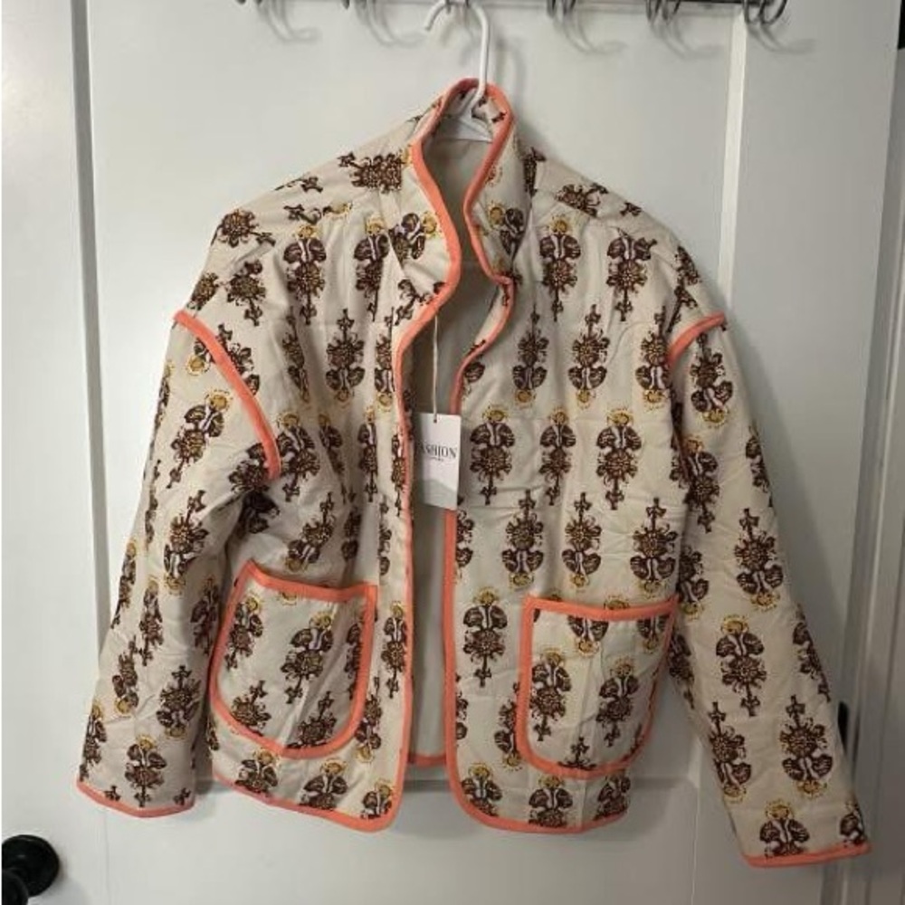 Amazon Floral Jacket with Orange Trim